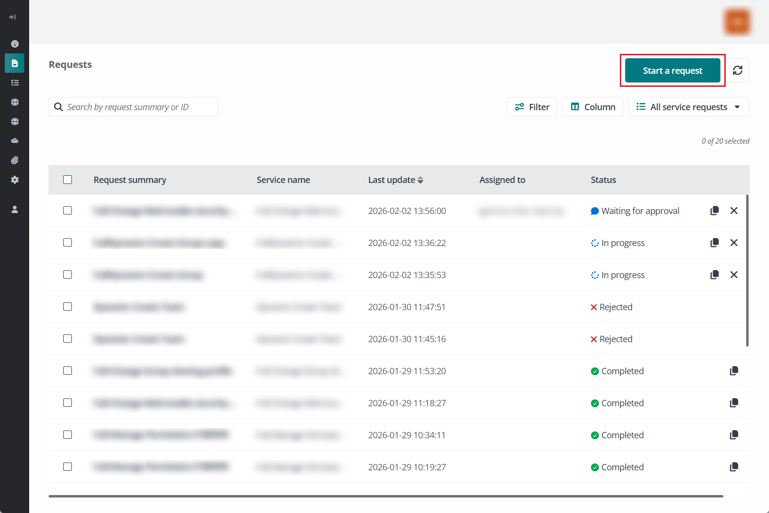 Start a request on the request listing page.