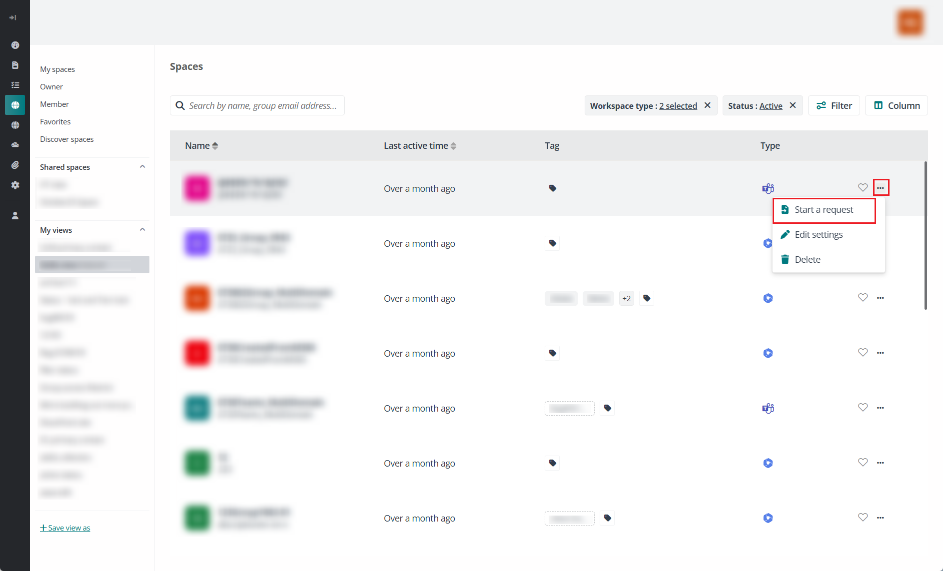 Start a request from the Spaces/Guest users page.