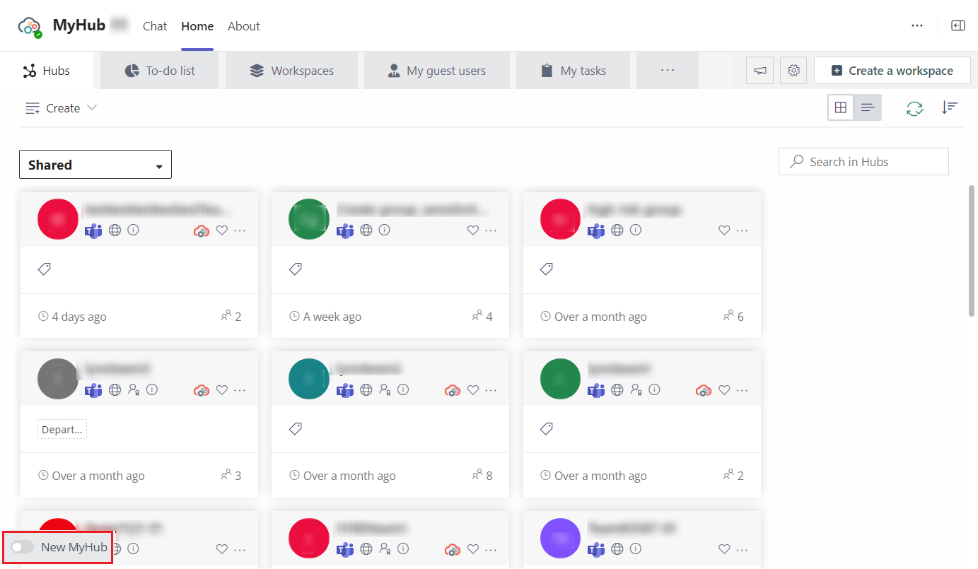 New MyHub switch in MyHub Teams app.