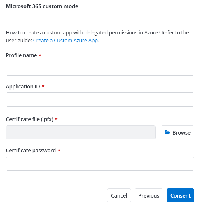 Microsoft 365 custom mode.