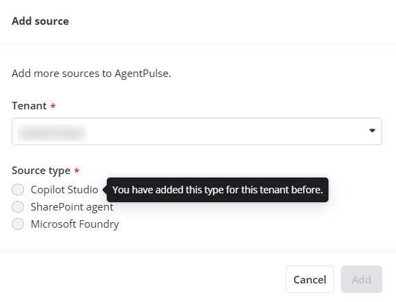Existing source type cannot be added again.