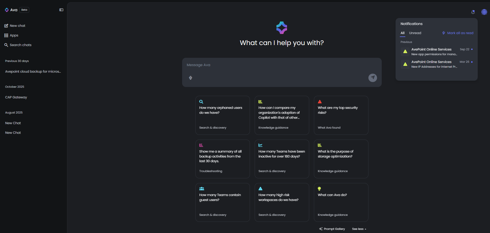 The Ava portal interface.