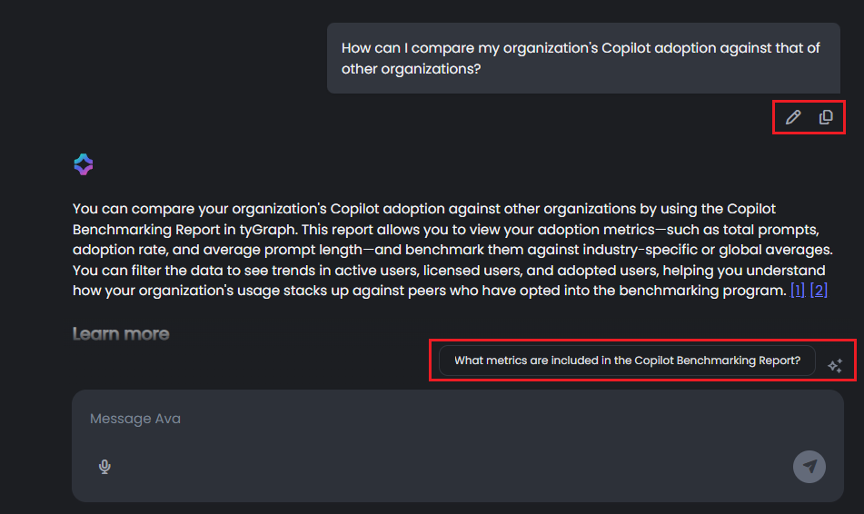 3Edit/copy messages and follow up questions.