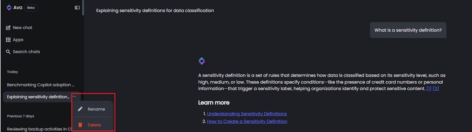 Rename or delete chat history.