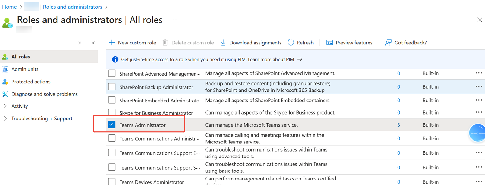 Assign the Teams Administrator role 
