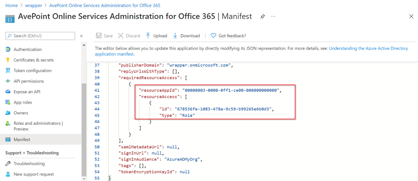 Add SharePoint API permissions to the custom app through Manifest.