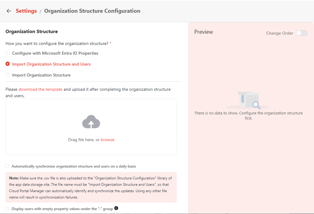 Import Organization Structure and Users.