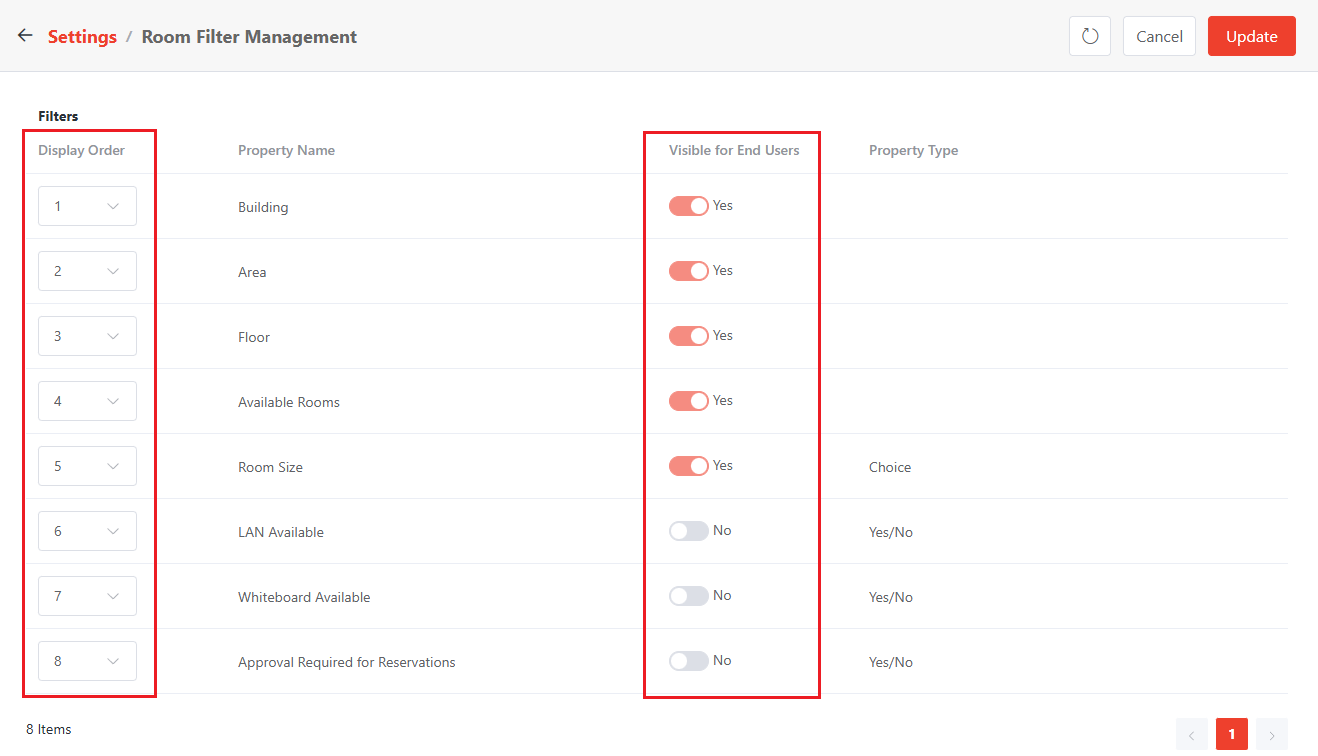 Room Filter Management.