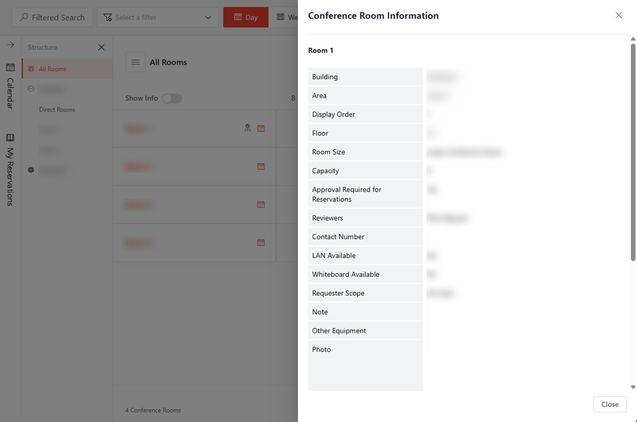 View conference room information.