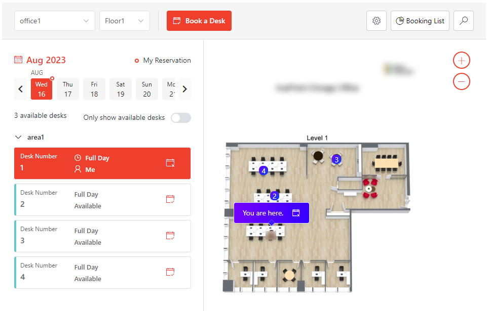 The Desk Reservation app homepage.