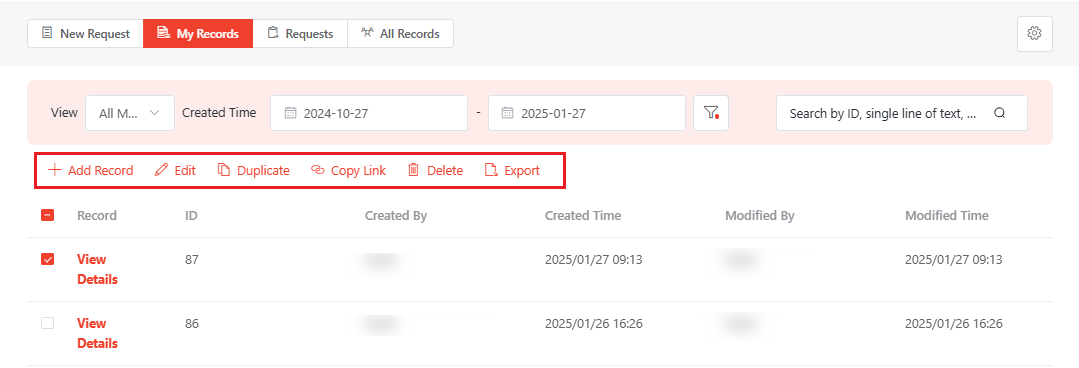 Available actions on the ribbon.