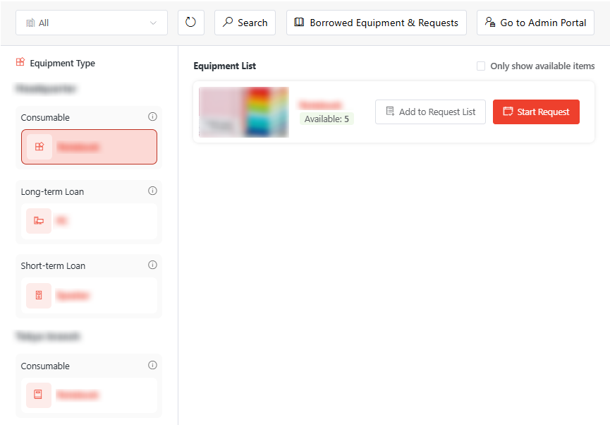 Equipment type categories.