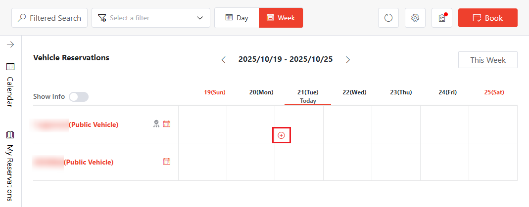 Add a reservation in the week calendar.