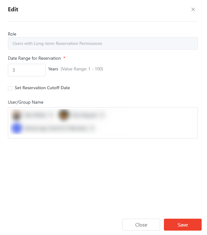 Edit users with long-term reservation permissions.