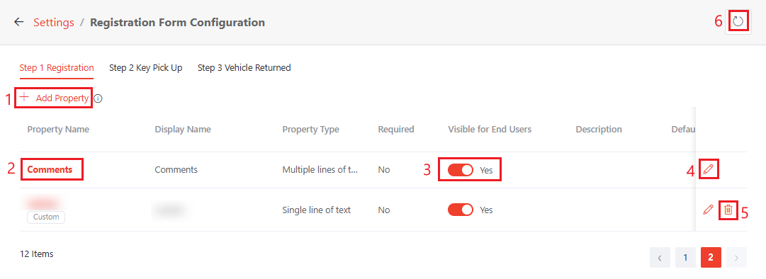 Registration form configuration.