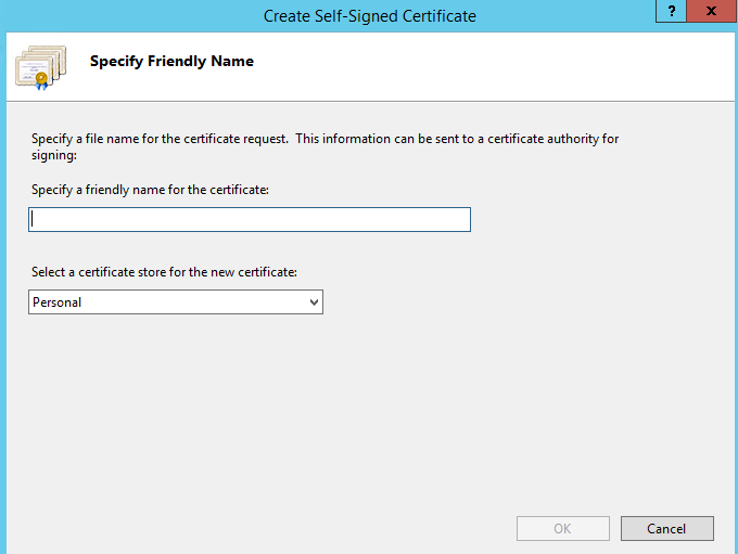 The Create Self-Signed Certificate window