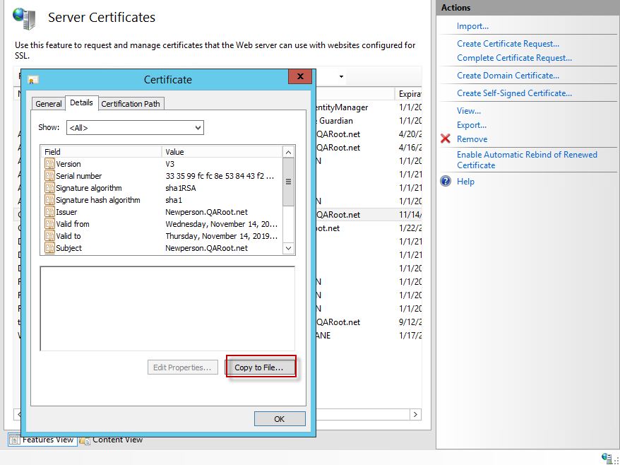 The Certificate Details page