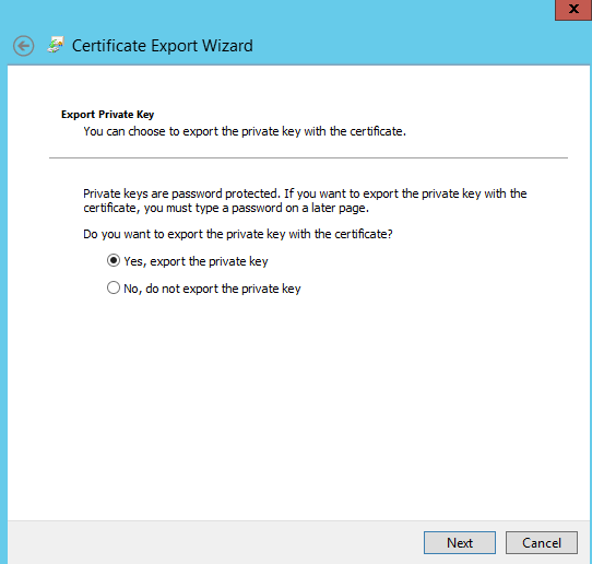 the Certificate Export Wizard window