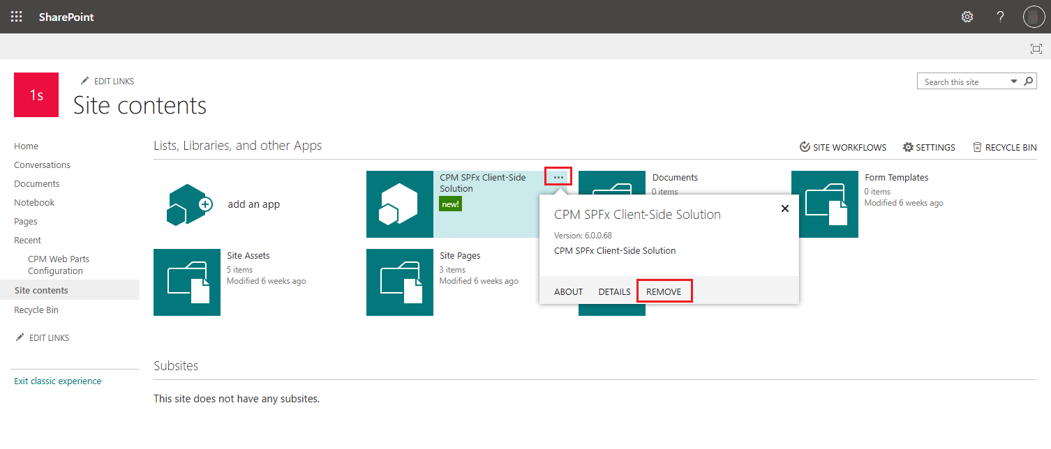 Remove CPM SPFx Client-Side Solution.