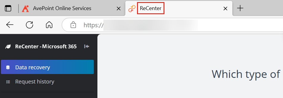 The product name ReCenter on the tab of a browser.