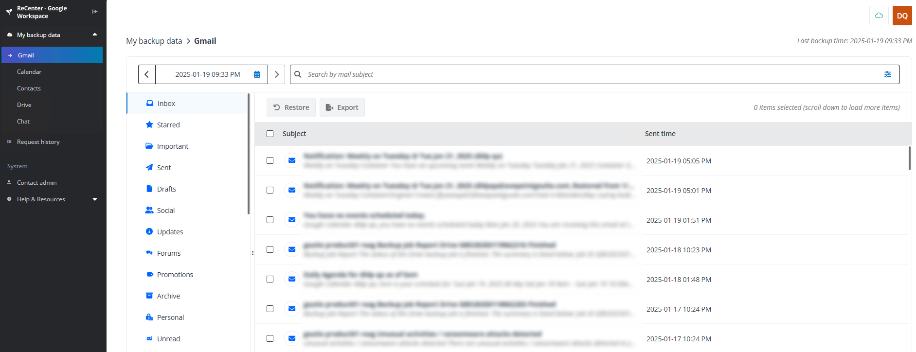 The interface of ReCenter for Google Workspace.