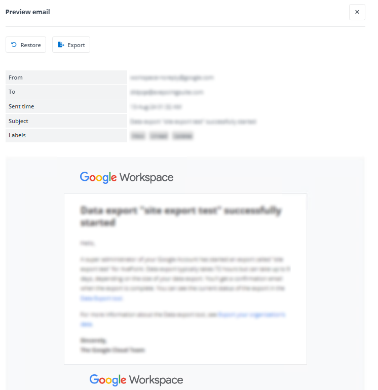 The Preview email pane.
