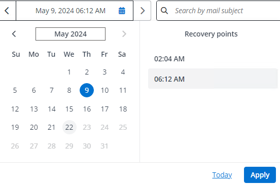 The recovery points calendar. The recovery points calendar.