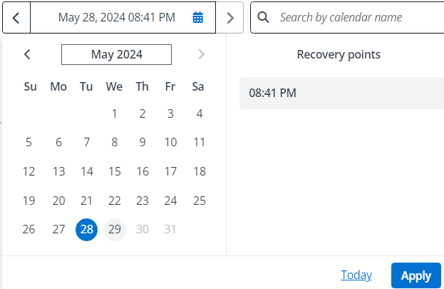 The recovery points calendar. The recovery points calendar.