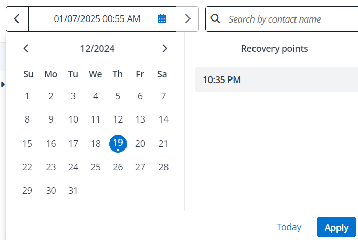 The recovery points calendar. The recovery points calendar.