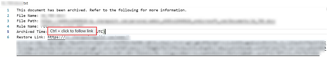 Clicking the restore link to open the page for restoring the file. Clicking the restore link to open the page for restoring the file.