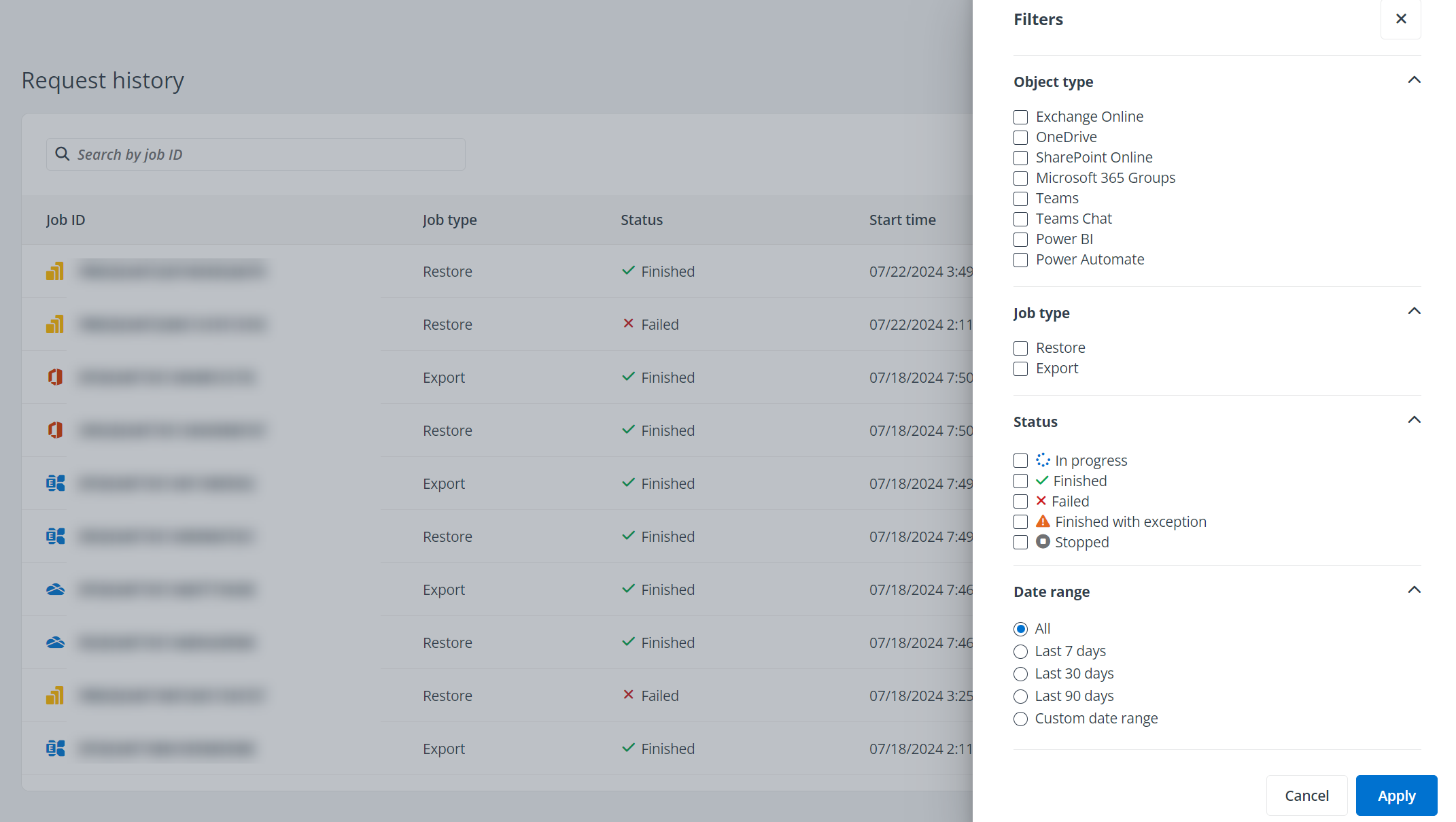The Filters panel. The Filters panel.