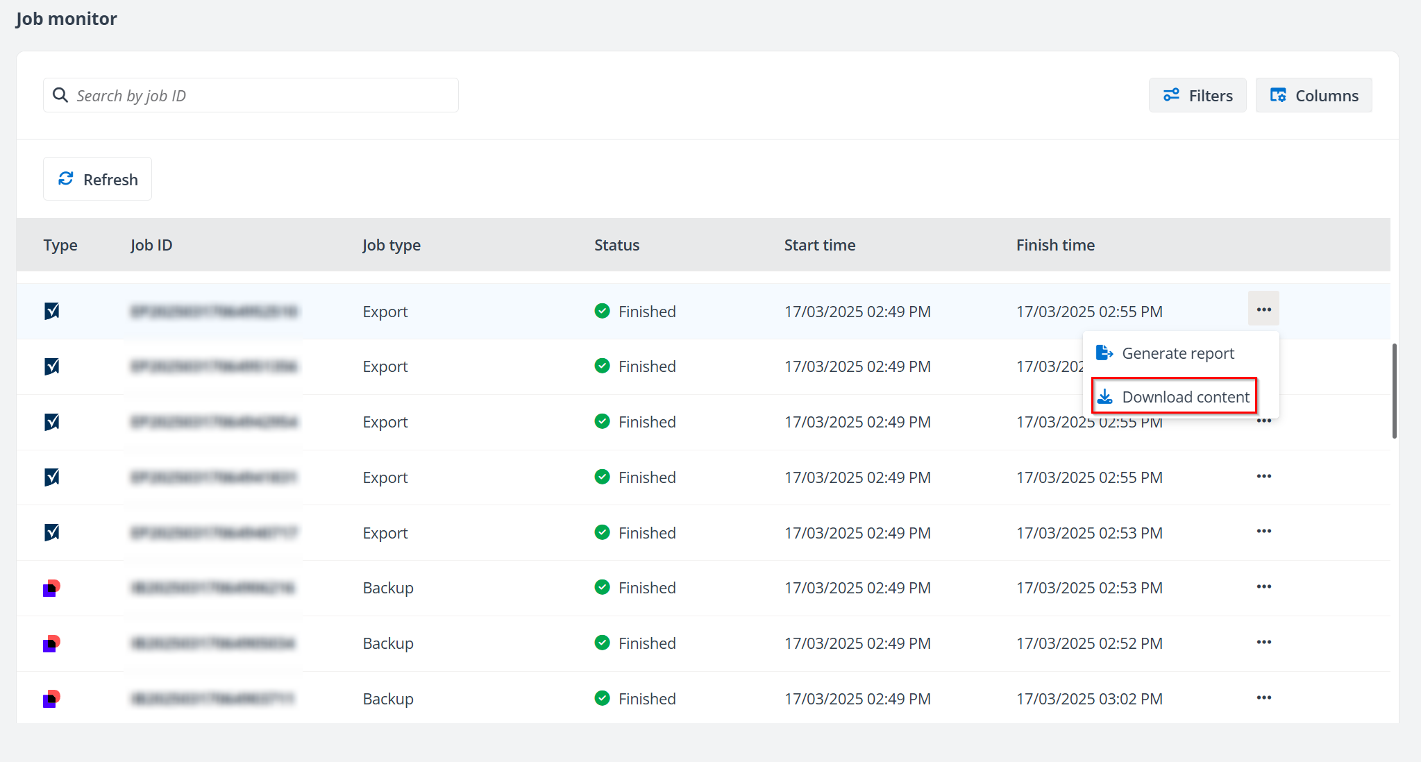 The Download content action.
