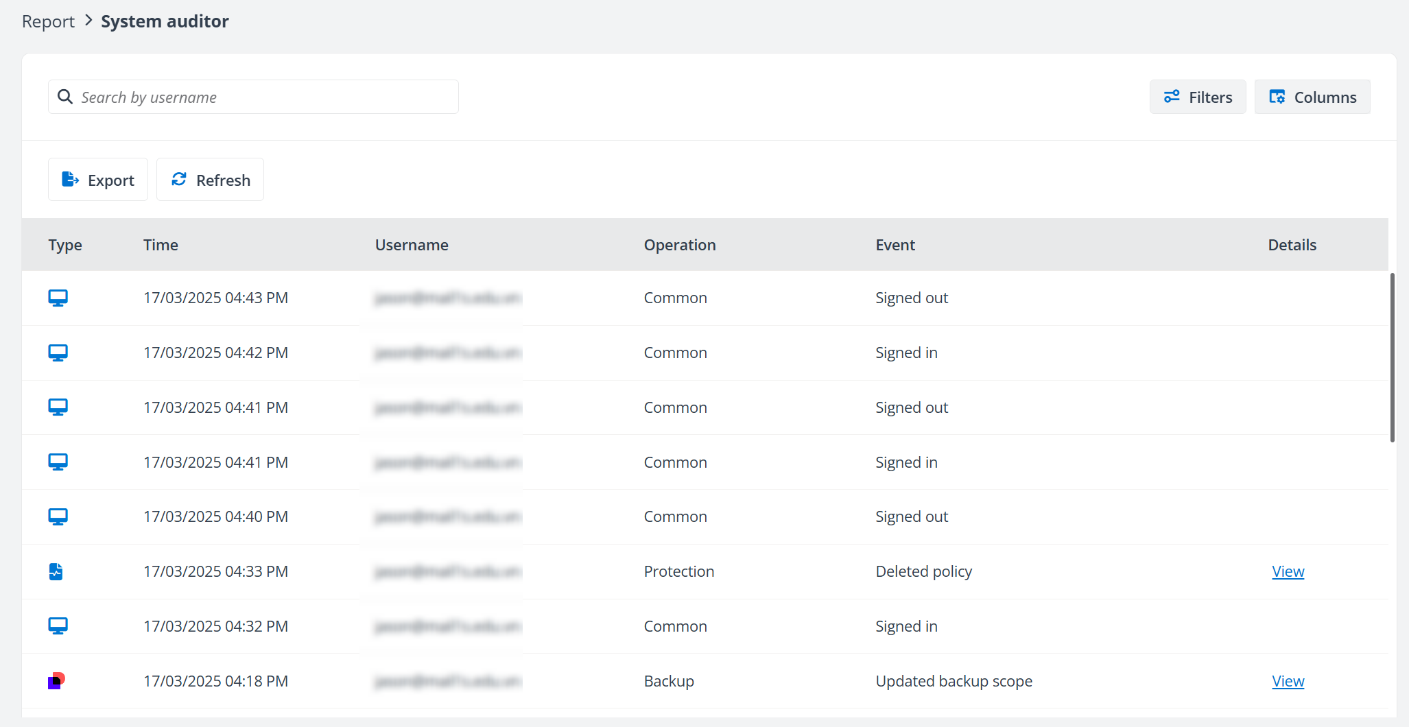 The System auditor report.