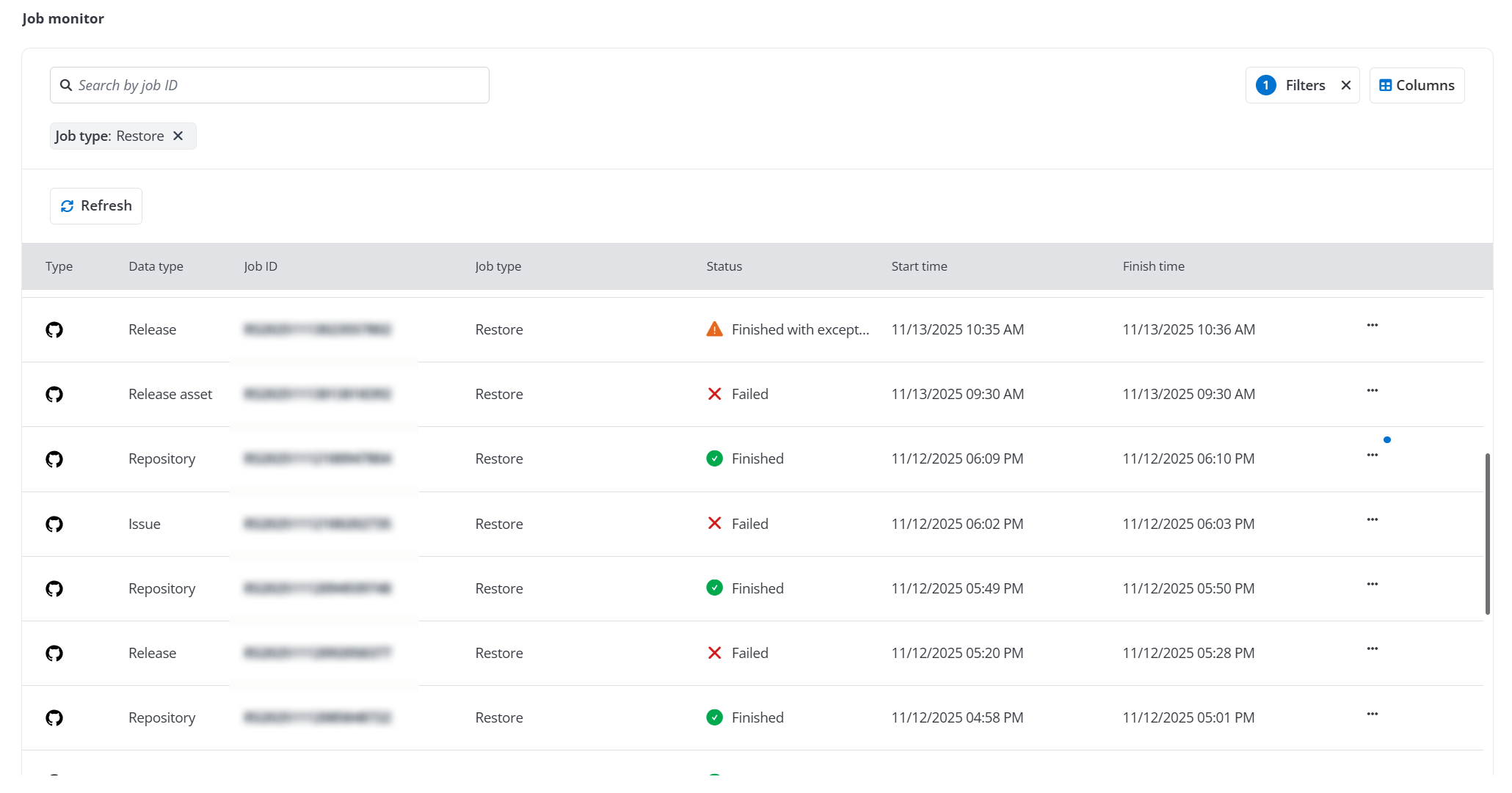 The Job monitor page.