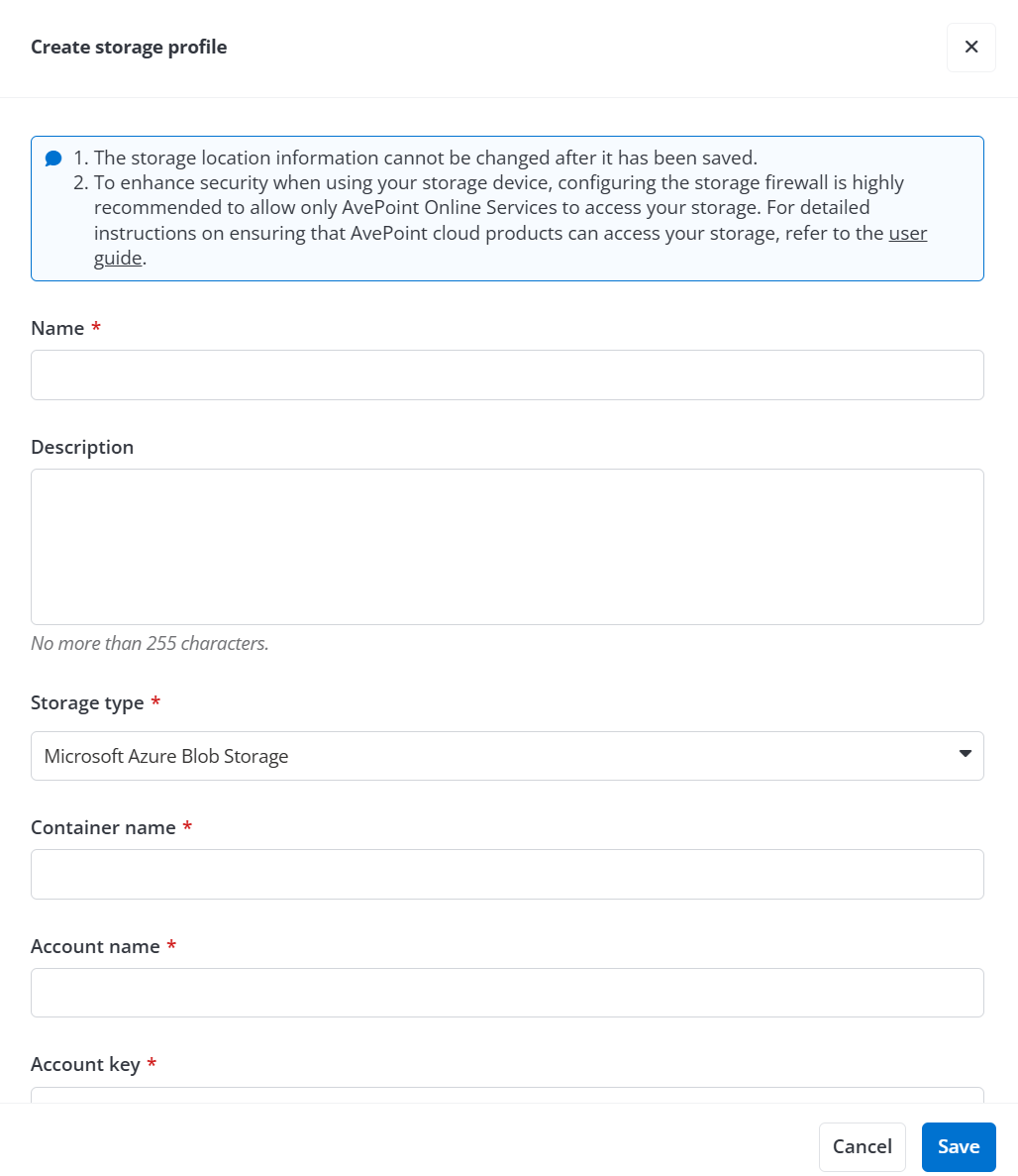 The Create storage profile panel.