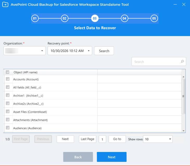 The Select Data to Recover step. The Select Data to Recover step.