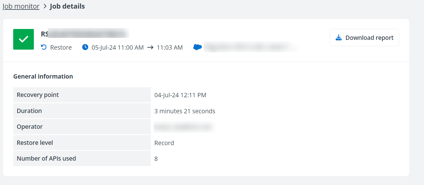The restore job details page.