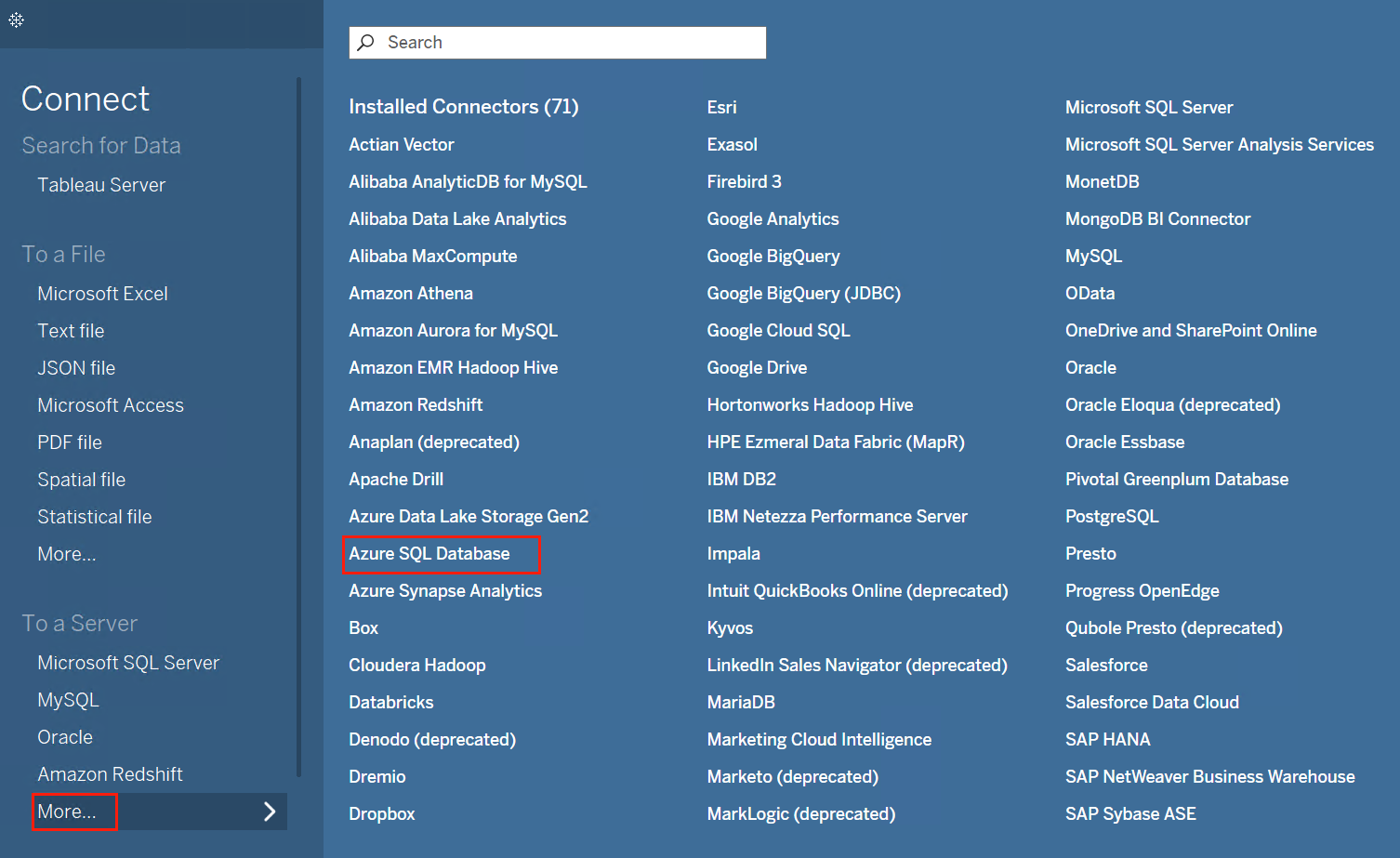 Select Azure SQL Database.