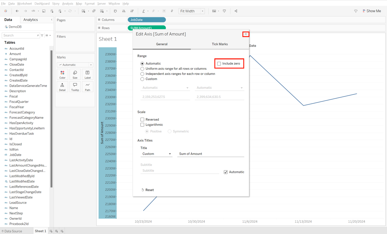 Uncheck Include zero.