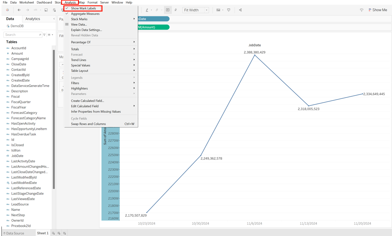Analysis > Show Mark Labels.