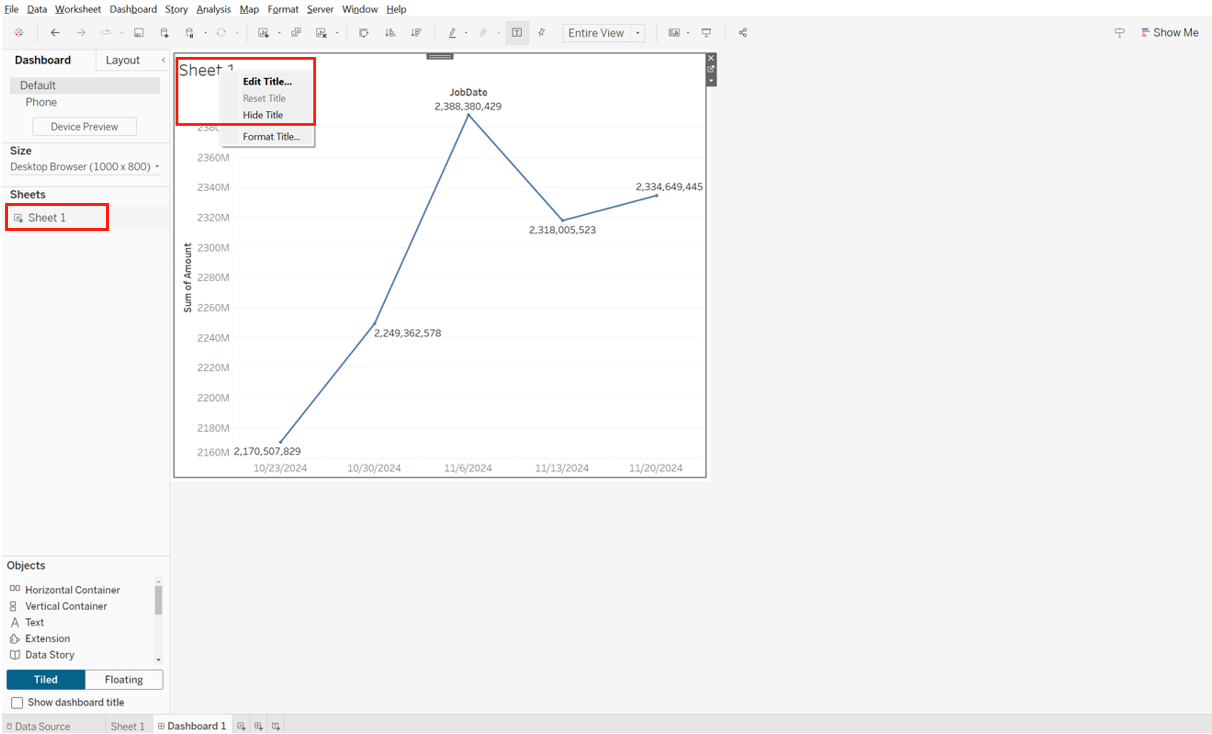 Edit Title or Hide Title.