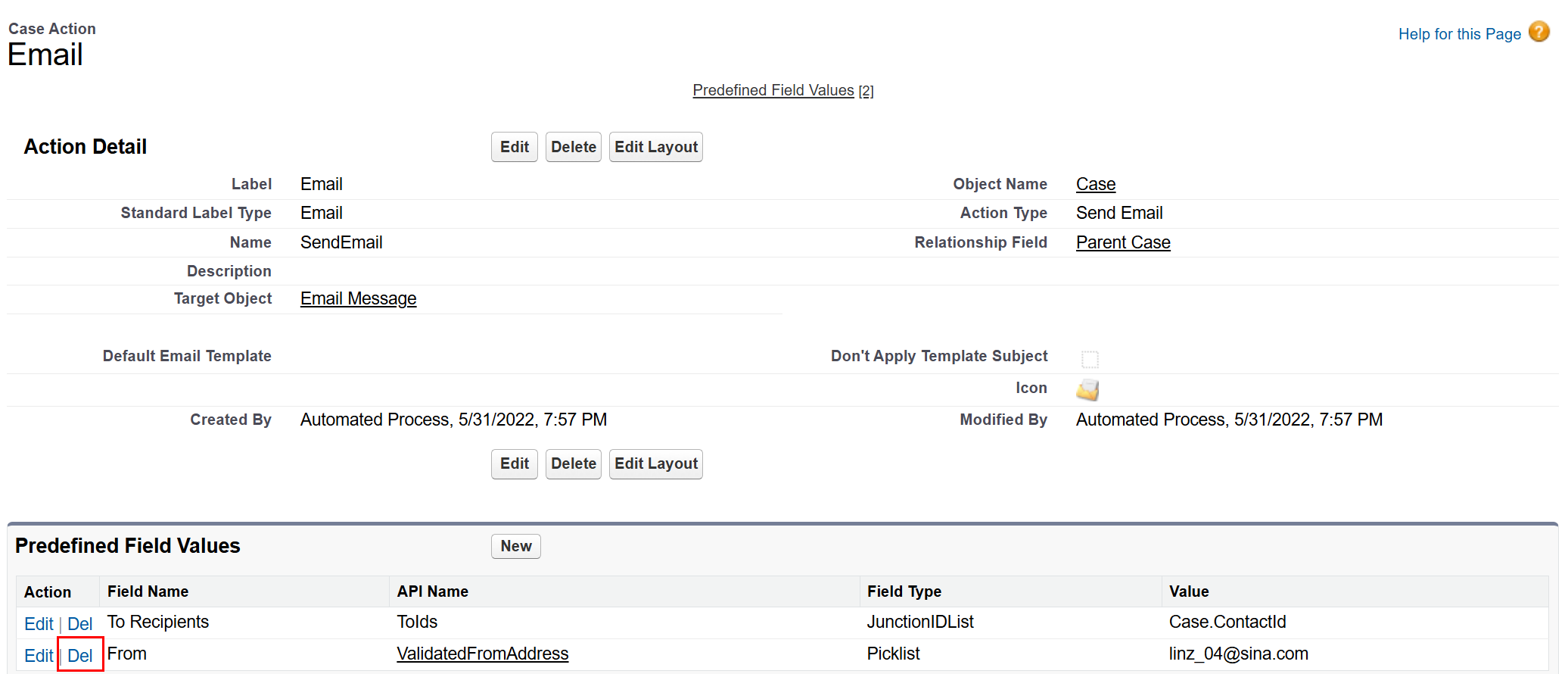 Delete the predefined value. Delete the predefined value.