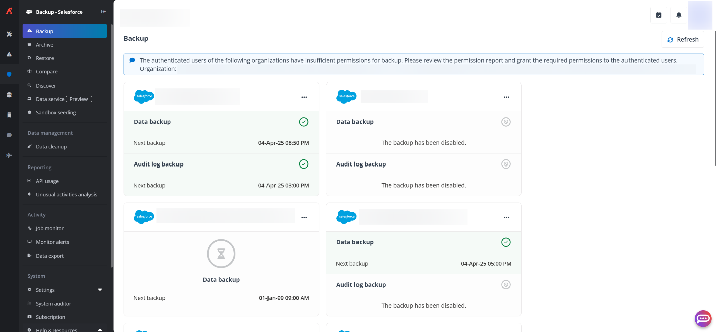 AvePoint Cloud Backup for Salesforce® interface.