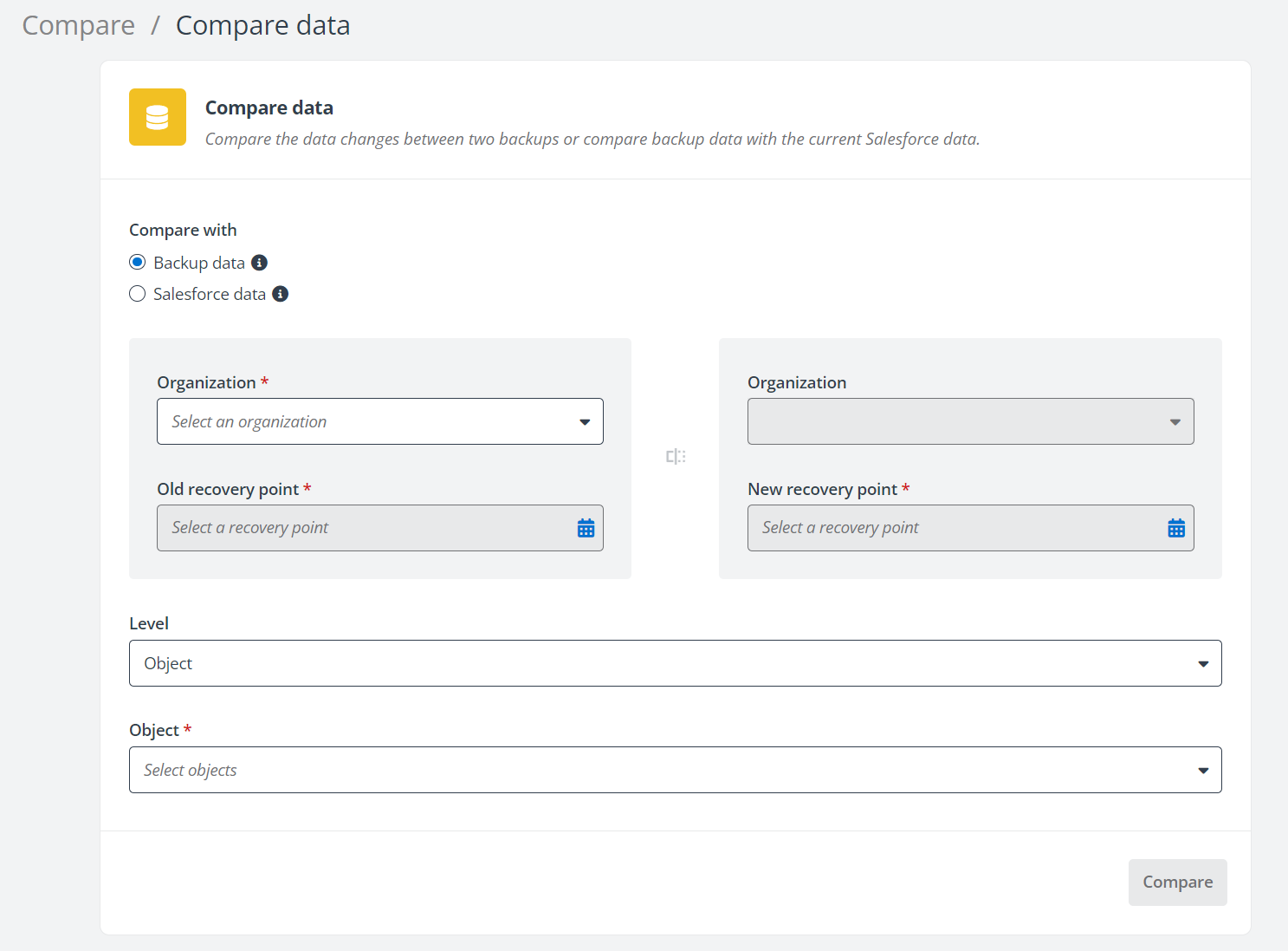 The Compare data page. The Compare data page.