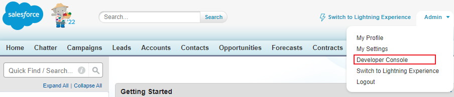 Developer console in the Salesforce Classic experience