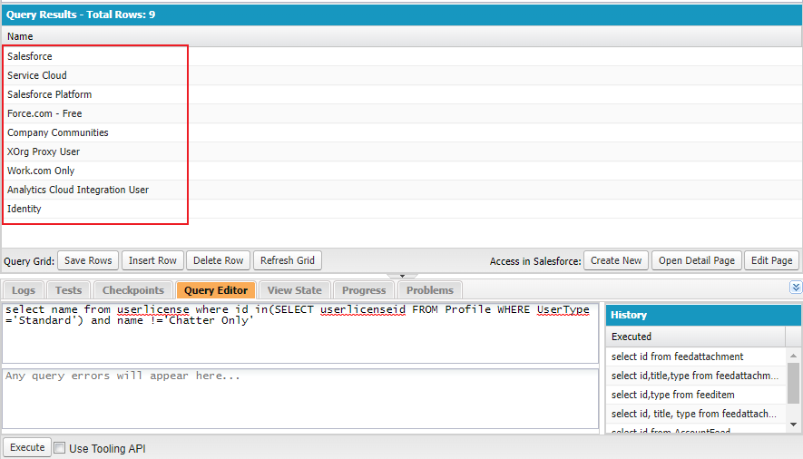 The license type query result