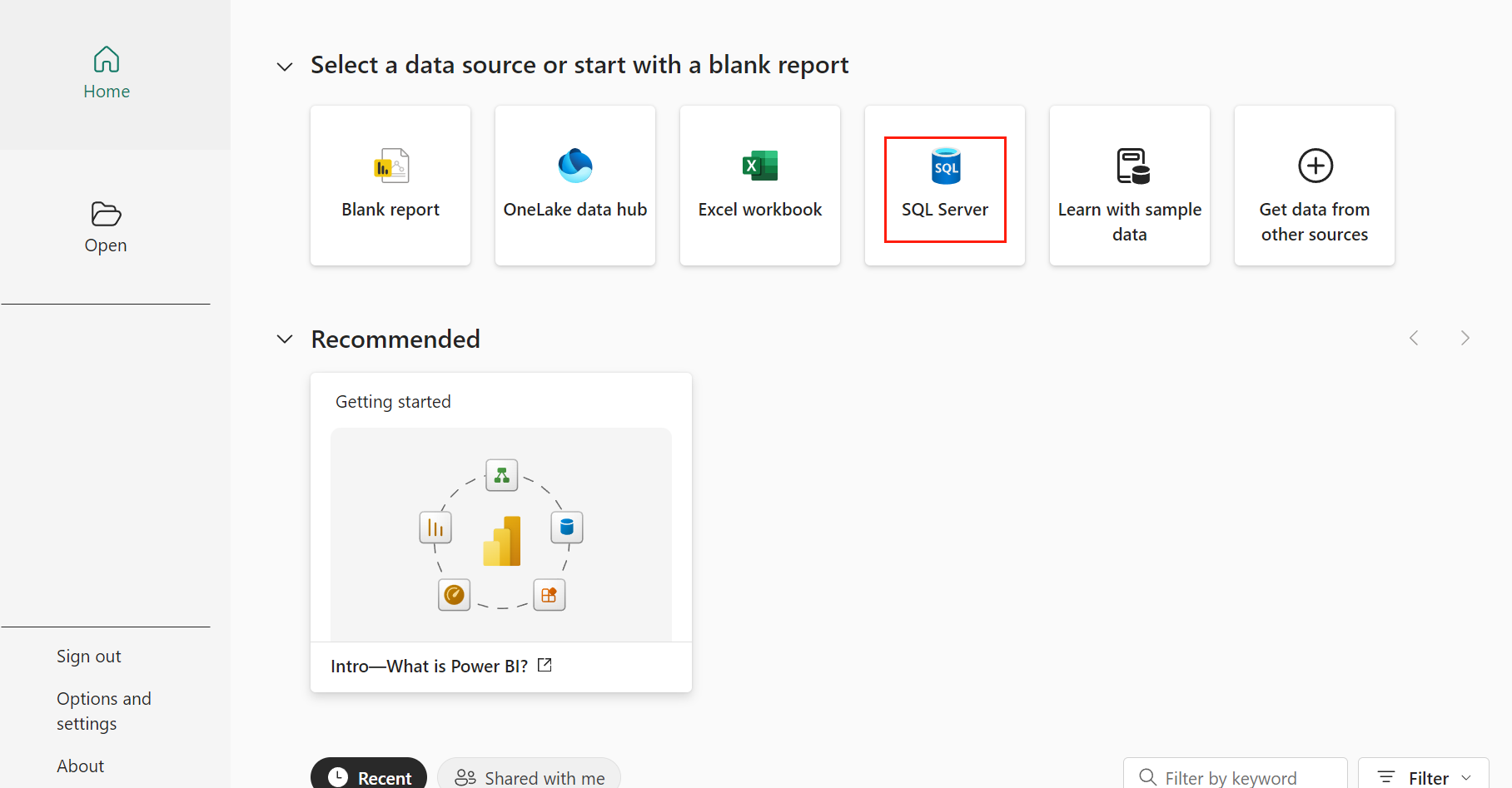 The SQL Server in the Home page. The SQL Server in the Home page.