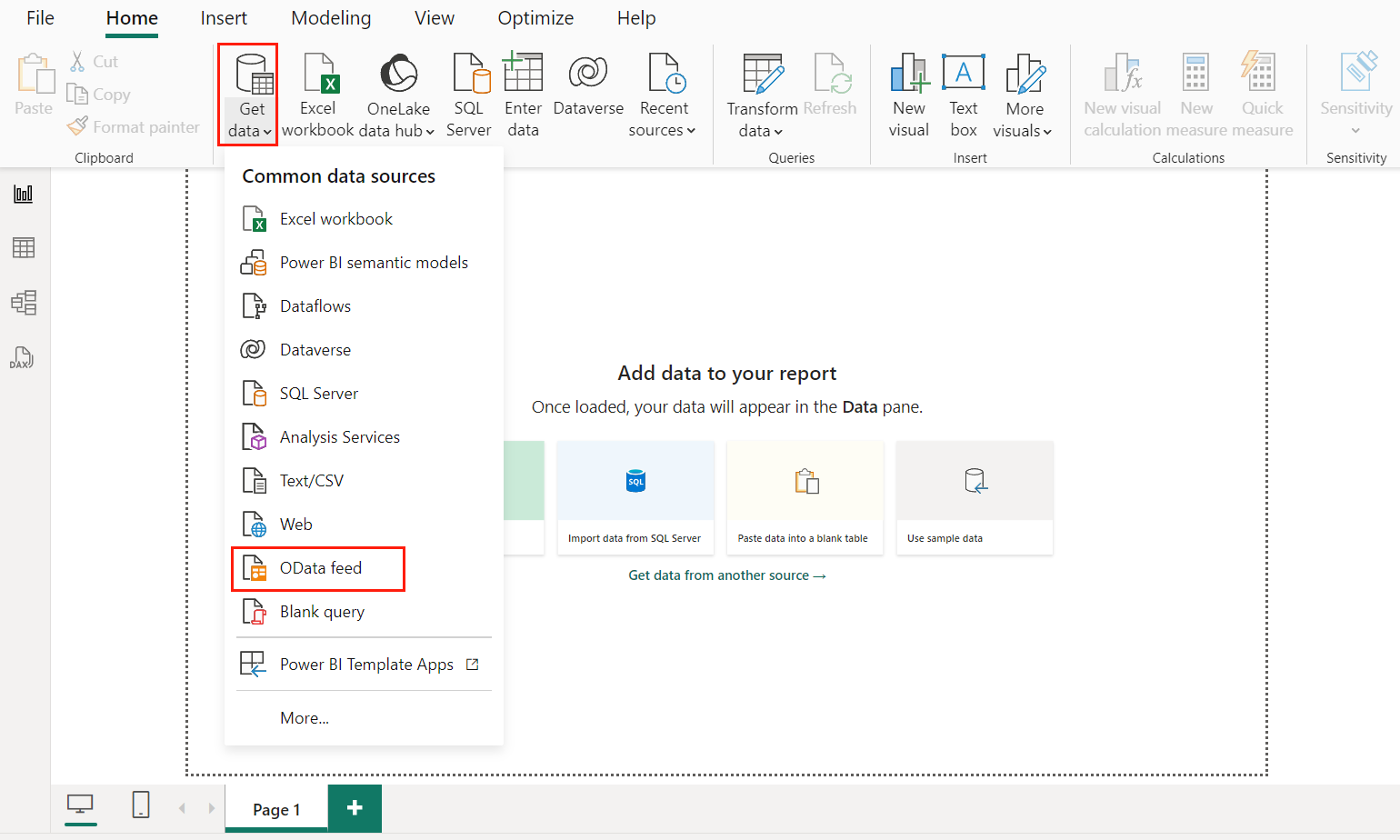Get Data > OData feed. Get Data > OData feed.