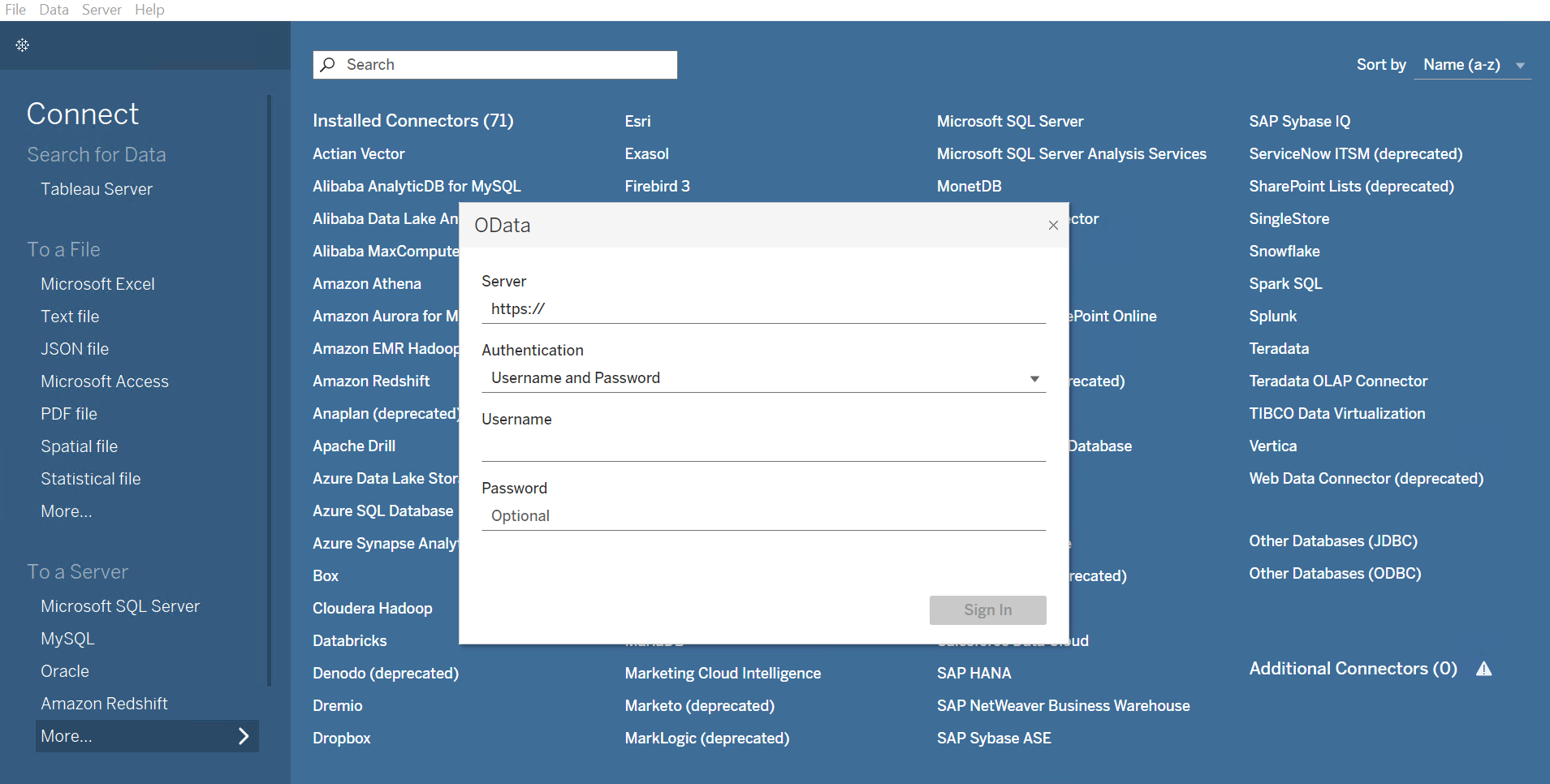 The OData window. The OData window.