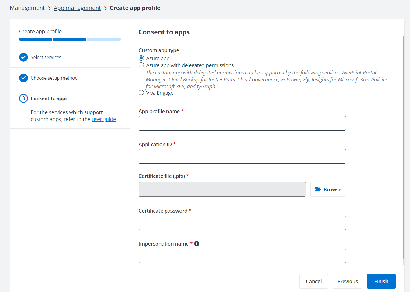 The Custom app page.